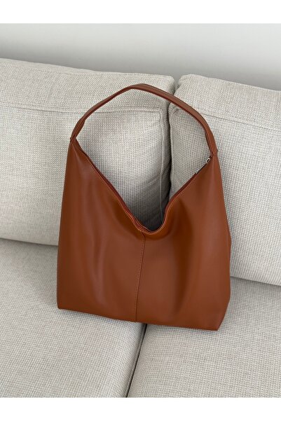 BAGLOVİS Simple Leather Taba Women's Shoulder Bag En40 Boy27