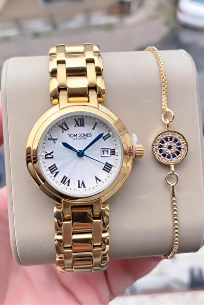 Tom Jones Kadın kolsaati gold orjinal çelik 3 atm su gecirmez 2 yıl garantili bileklik hediyelidir