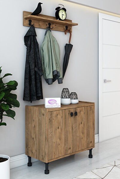 Morpanya Detay 2 Kapaklı Ayakkabılık Çok Amaçlı Dolap Portmanto Raflı Vestiyer