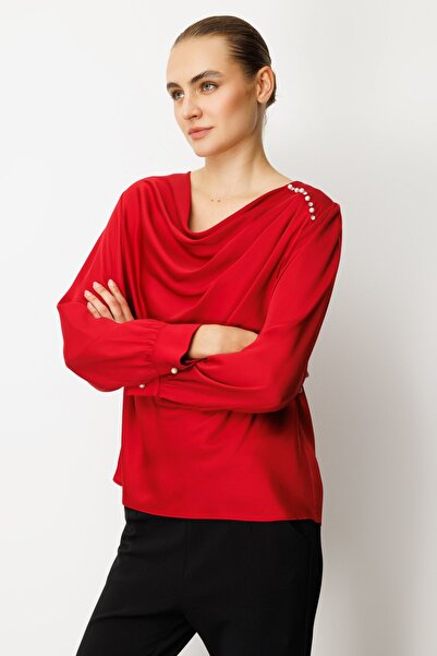Ekol Plunging Neck Satin Blouse