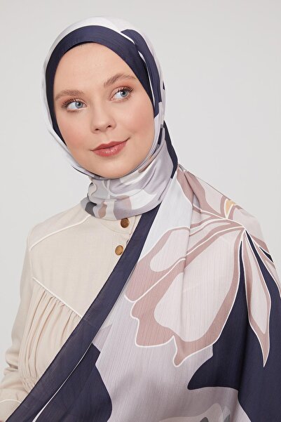 Levidor Lacivert Soyut Çiçek Desen Brand Şal