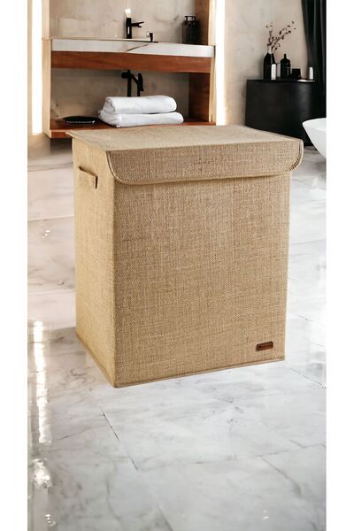 HomyJRs Jute Lid Folding Dirty Laundry Children's Room Toy Storage Box Basket 40x50x30