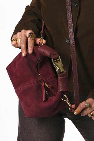 ABBRA Women's Real Suede Leather Clip Buckle Lined Small Bag with Shoulder Strap