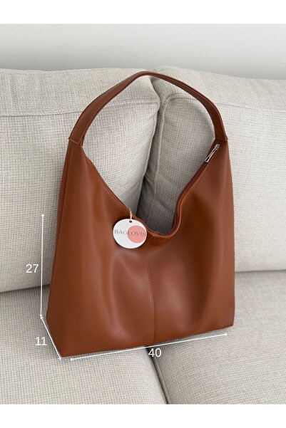 BAGLOVİS Simple Leather Taba Women's Shoulder Bag En40 Boy27