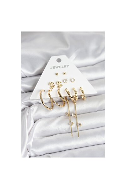 Ebijuteri Gold Color 6 Pairs Brass Women's Earring Set - Lisinya