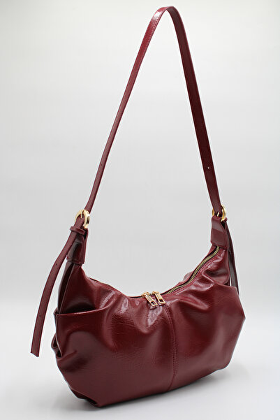 LASSO Geantă de mână și de umăr pentru femei, din piele lacuită bordeaux, cu ...