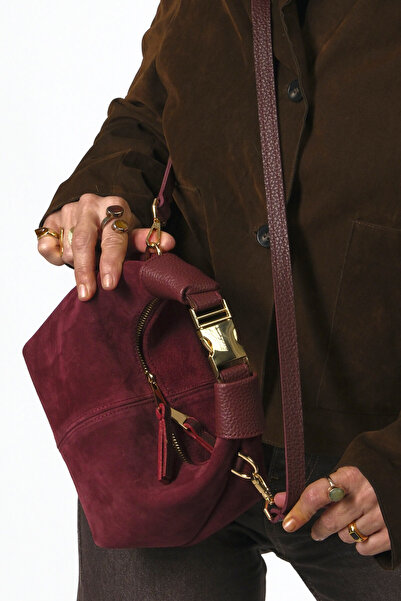 ABBRA Women's Real Suede Leather Clip Buckle Lined Small Bag with Shoulder Strap