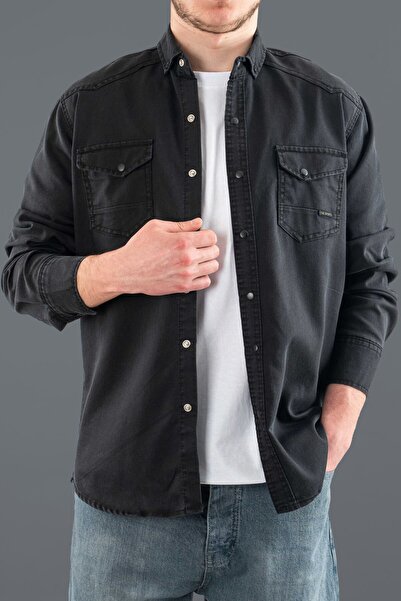 bombe Men's Smoked Slim Fit Denim Shirt