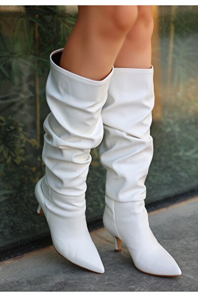 Zerenyus Brenda Premium Білі чобітки на підборах із гострим носком