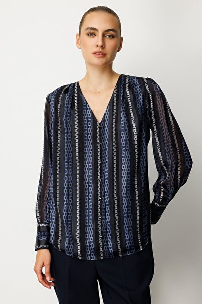 Ekol Decorated Buttoned Patterned Blouse