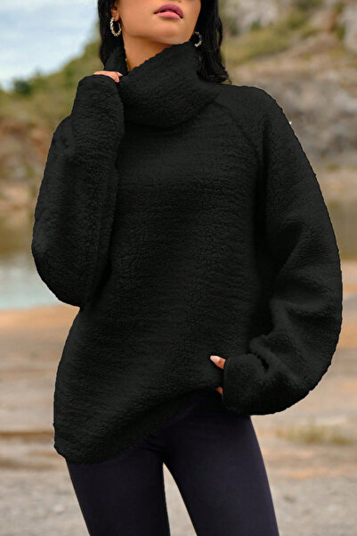 H&E LUXURY DESIGN Jumătate de pulover cu gât roșu de pluș tricou