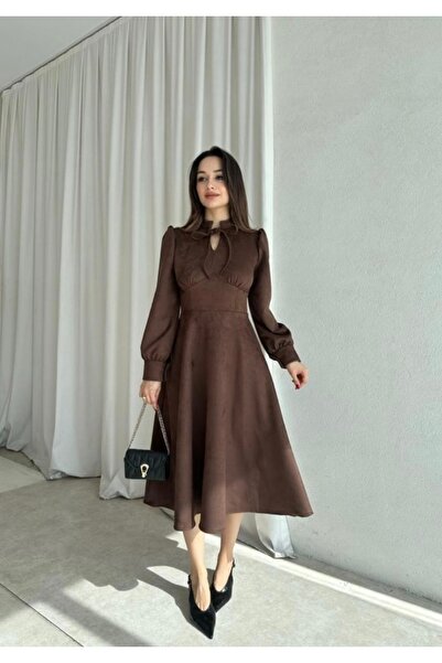 MOVELLA FASHİON Suede Kumas Midi Boy New Season Organic Dress