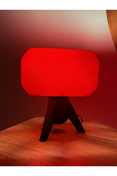 Veiart Modern Tasarım Masa Lambası – Kırmızı Dalga Desenli Abajur (3D Üretim)