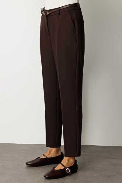 Ekol Beli Belted Skinny Leg Trousers Brown 1013-26K