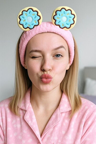 TAKIŞTIR Bandă de păr de pluș cu figură de gogoșă de culoare roz