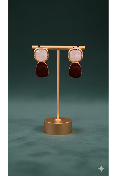 Lu Atelier Rosélia El Yapımı Polimer Kil Küpe – Bordo ve İnci Pembe Renkli Zarif Model – Altın Detaylı Tasarım