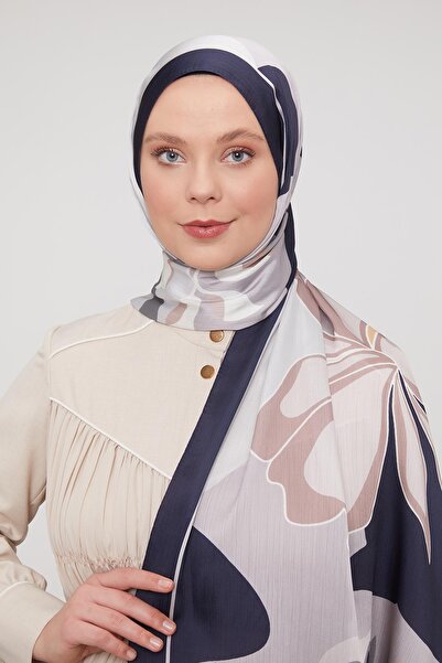 Levidor Lacivert Soyut Çiçek Desen Brand Şal