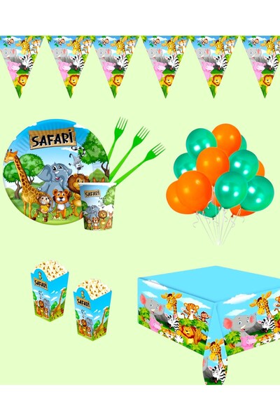 Evabrite Jungle Themed Safari Animal Printed Birthday Party Set for 32 People - Safari Concept Table Decorations