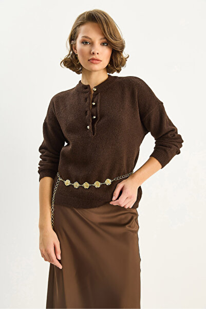 Bianco Lucci Women's Crew Neck 4 Button Regular Knitwear Sweater Tk251128 60283720