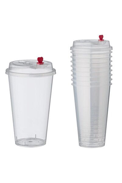 MYONNA IT & E- COMMERCE Plastic Cups Set with Lid, 500 ml, Transparent, 10 Pieces - MYONNA
