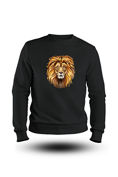 BMNAKIŞBASKI ASLAN FİGÜRLÜ SWEATSHİRT-SİYAH