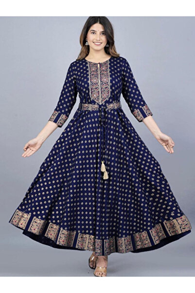 MYSMAR Blue Rayon Gown - FFT2148 | Blue