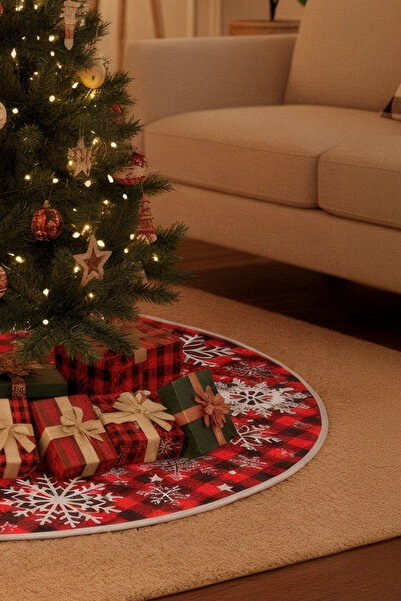 Aden Yılbaşı Ağacı Altı Örtüsü | Yılbaşı Desenli Çam Ağacı Ayak Örtüsü Dot Tabanlı Halı | PAR0359