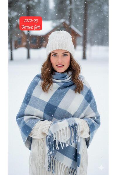 Sedef 1012 Puff Kalın Ekose Omuz Şalı