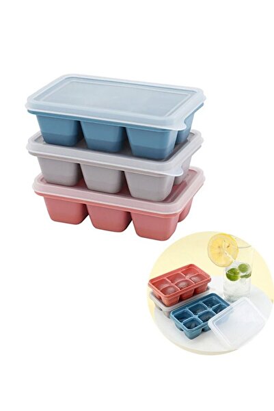 Generic 3 قطع من صناديق الثلج المصنوعة من السيليكون مع غطاء، صينية ثلج ذات قاع ناعم مكونة من 6 حجرات، قالب مكعبات ثلج منزلي الصنع، قابل لإعادة الاستخدام