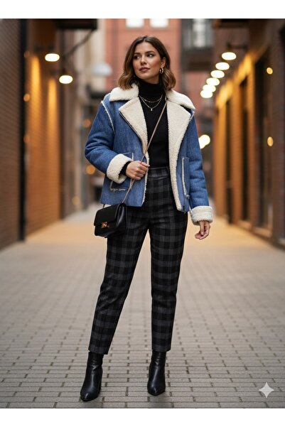 Store Kadın Peluşlu Deri Mont