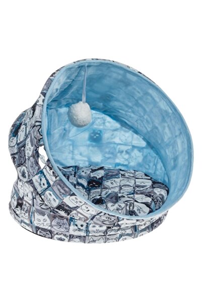 SHOPIENS Кръгло котешко легло, котешки мотив, мека декоративна възглавница, с...