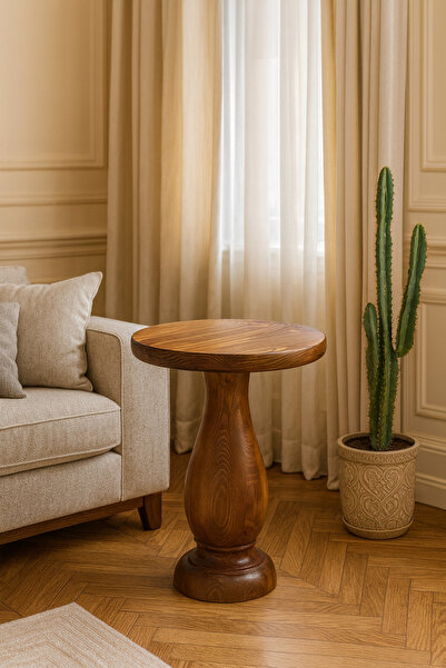 Simillo Home&Living Doğal Masif Ahşap Fındık Renk Tekli Yan Sehpa – Modern Ma...