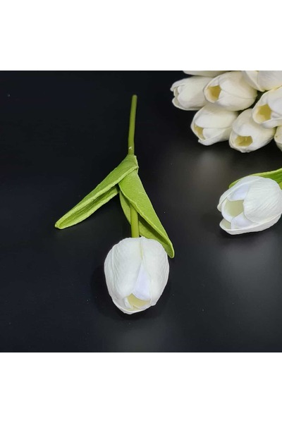 Ebruli hediyelik 1 Piece White Color Wet Tulip – Artificial Decor, Table Ornament