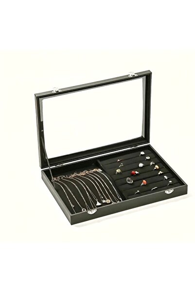 İsdeksan صندوق مجوهرات كبير الحجم بغطاء زجاجي، للخواتم والقلائد والأقراط