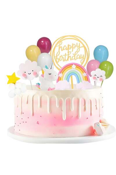 Generic Sylqvxh Unicorn Cake Topper Rainbow Cake Decoration with Balls Party Supplies for Happy Birthday, B