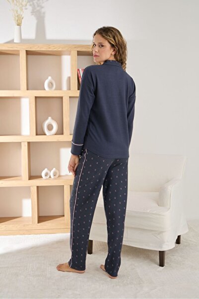 FORMO Set de pijamale de înaltă calitate, cu model, cu guler, cu nasturi, cu mâneci lungi, din țesătură waffle