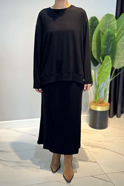 Ceremony Wool Embroidered Skirted Knitwear Suit 6960 Black