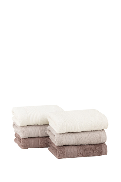 Yataş Balera 6-Piece Hand / Face Towel Set - Ecru / Beige / Brown