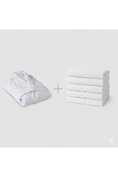 Truva Grup Σετ δώρου 1 μπουρνούζι ενηλίκων + 5 πετσέτες 100% βαμβάκι υψηλής π...