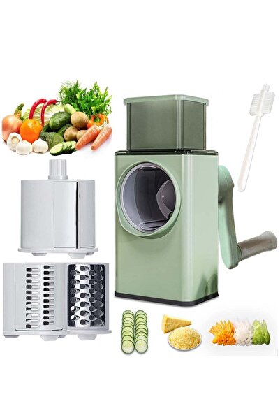 Generic Manual Rotary Cheese Grater Shredder with Wider Hopper 3 Interchangeable Blades Round Mandolin Drum