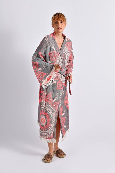 Brandsmiths كيمونو ماندالا باللون الرمادي والبرتقالي