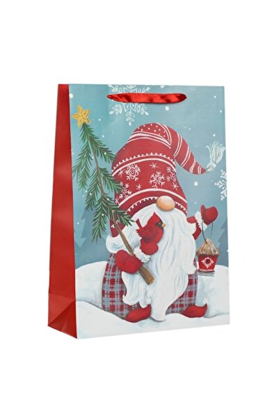 SHOPIENS Χριστουγεννιάτικη Τσάντα δώρου - Νάνος με φανάρι, γκρι, 30x12x42 εκ....