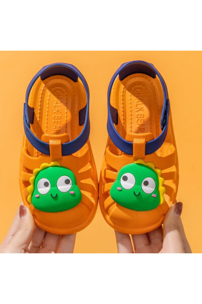 BebeNou Saboți portocalii pentru copii, tip sandală - Dino MD0077-DE