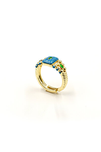Sose Moda Blue Enamel Colored Gold Ring |   Adjustable, Stylish and Anti-Allergic Design