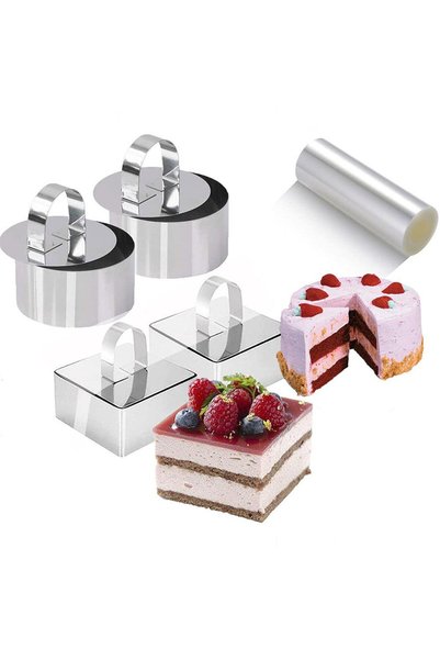Generic Stainless Steel Food Rings Molds Set with Cake Collars and Acetate Sh...