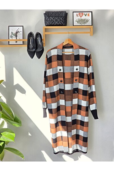 ENDAMIM Cardigan Long Knitwear Button Detail Without Closure