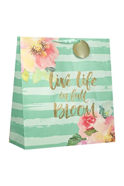 SHOPIENS Подаръчна Чанта - Флорални райета със златен брокат, Зелена, 43x16x4...