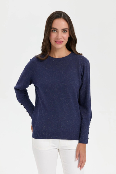 Desen Triko Γυναικεία μπλούζα με λαιμόκοψη με κοντό μπροστινό μέρος και μακρύ πίσω μέρος 23331 Indigo