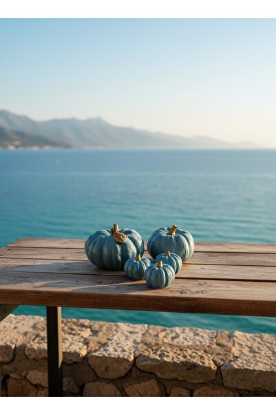 SEMY STORE Balkabağı 5'li Mavi Dekorasyon Seti, Obje, Biblo, Ev Dekorasyon, S...