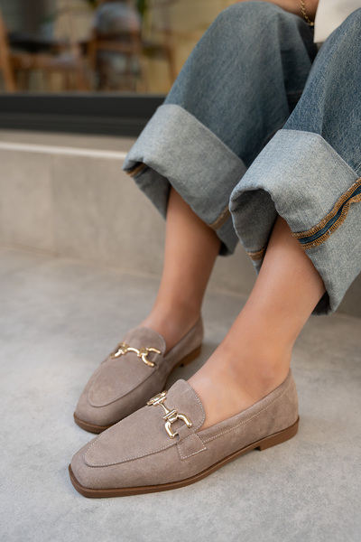 LAMİNTA Aloha Mink Suede Women's Loafer with Gold Detail